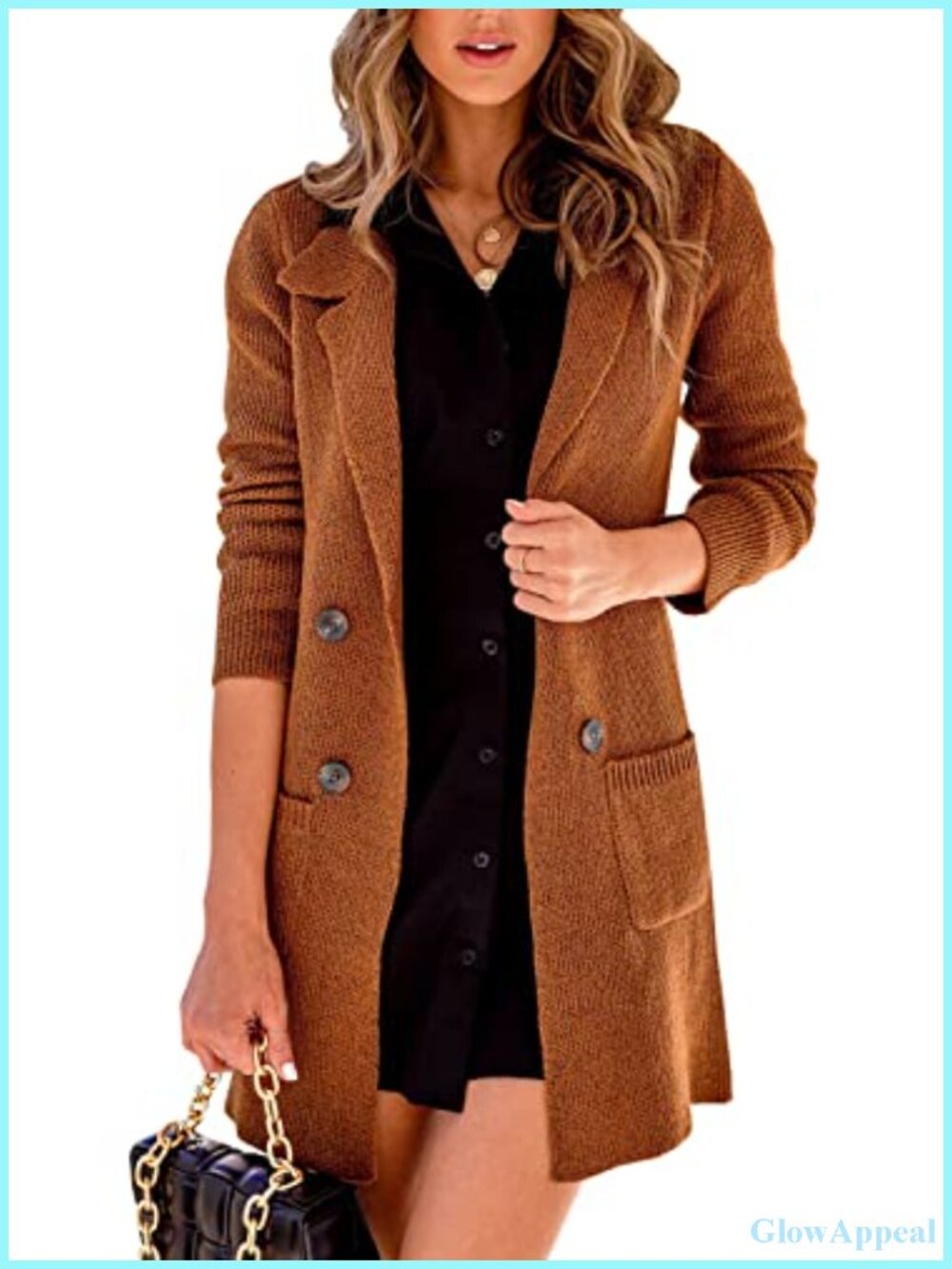 Women Open Front Lapel Cardigan Button Down Long Knit Sweater Coat